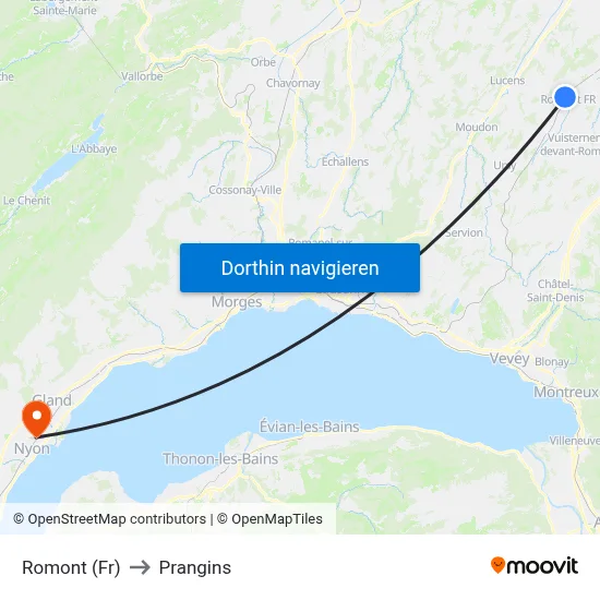 Romont (Fr) to Prangins map