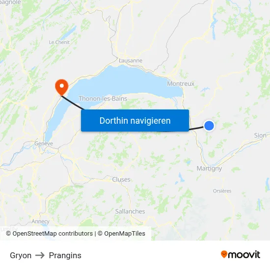 Gryon to Prangins map