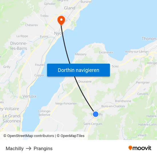 Machilly to Prangins map