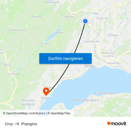 Croy to Prangins map
