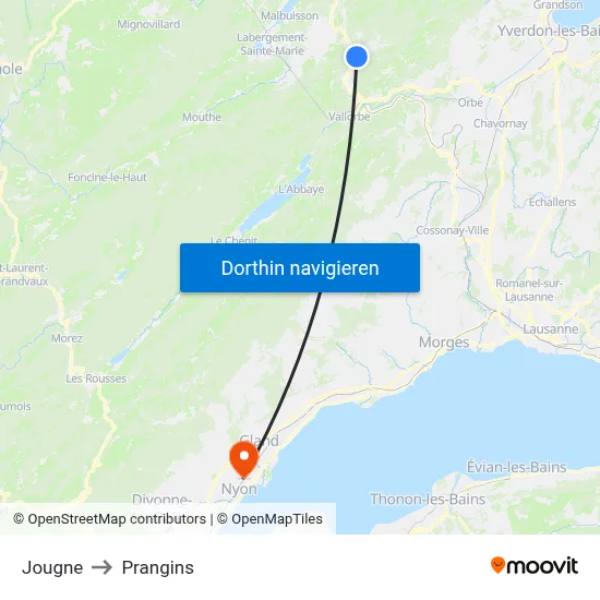 Jougne to Prangins map