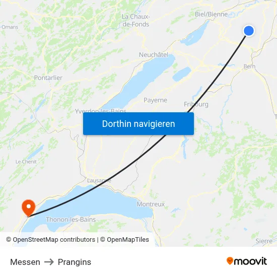 Messen to Prangins map