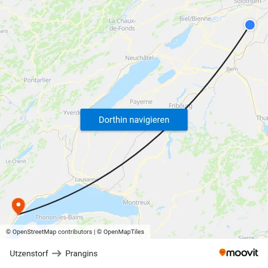 Utzenstorf to Prangins map