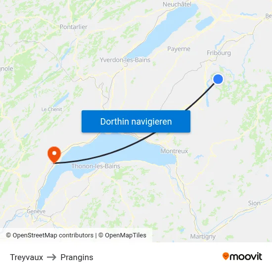 Treyvaux to Prangins map