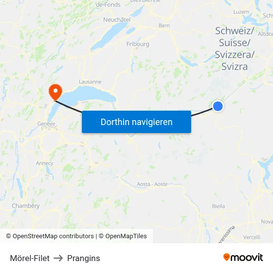 Mörel-Filet to Prangins map