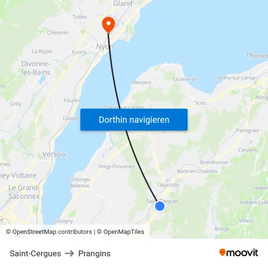 Saint-Cergues to Prangins map
