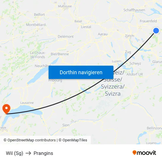 Wil (Sg) to Prangins map