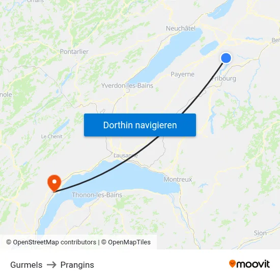 Gurmels to Prangins map