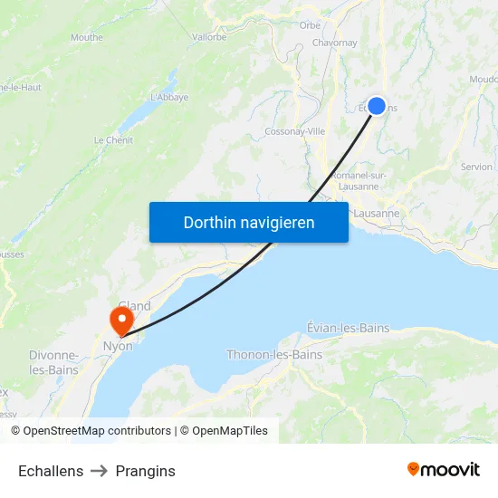 Echallens to Prangins map
