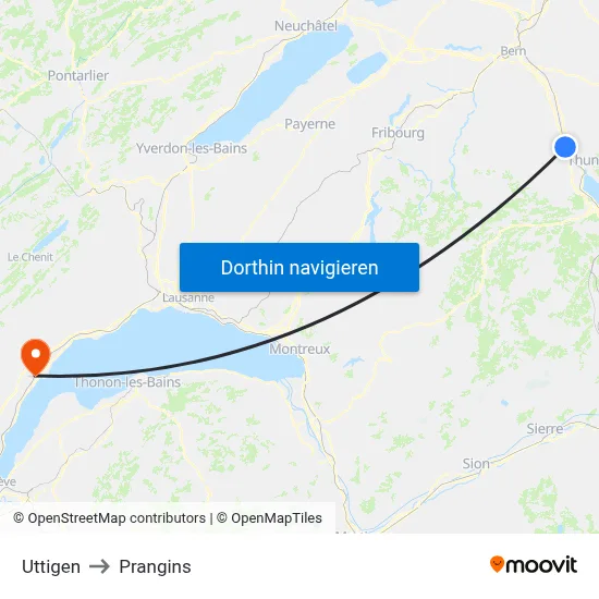 Uttigen to Prangins map