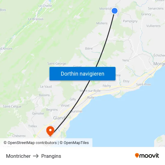 Montricher to Prangins map