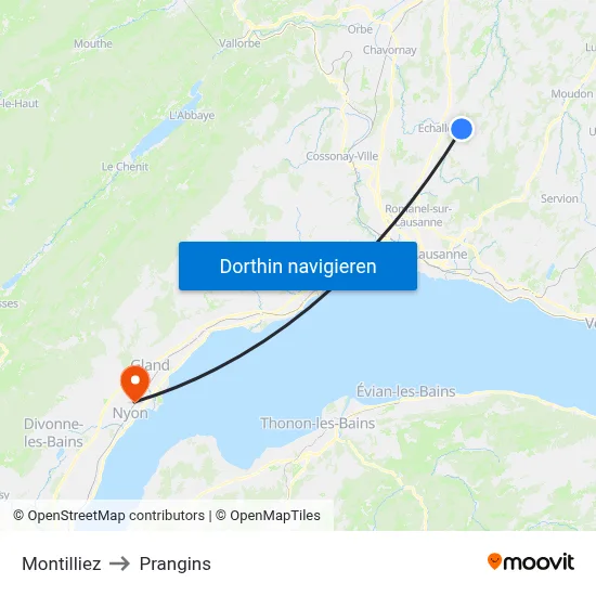 Montilliez to Prangins map