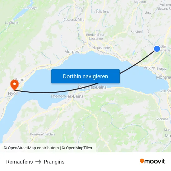 Remaufens to Prangins map