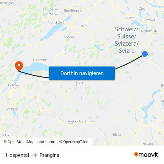 Hospental to Prangins map