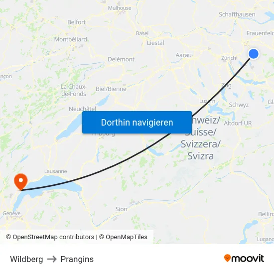 Wildberg to Prangins map