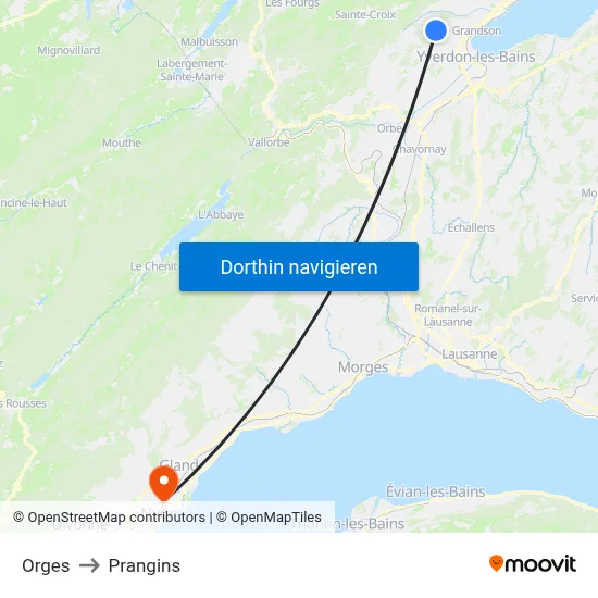 Orges to Prangins map