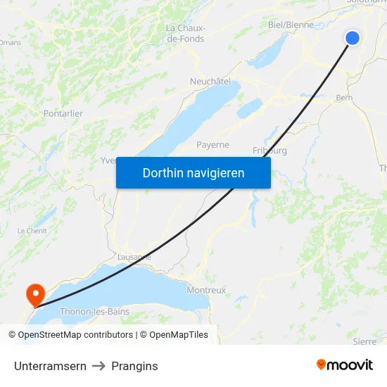 Unterramsern to Prangins map