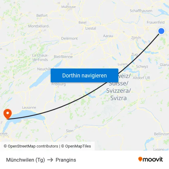 Münchwilen (Tg) to Prangins map