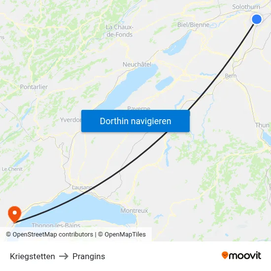 Kriegstetten to Prangins map