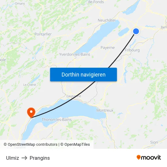Ulmiz to Prangins map