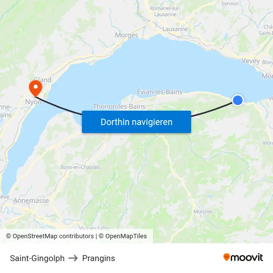 Saint-Gingolph to Prangins map