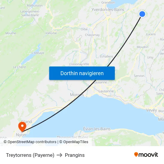 Treytorrens (Payerne) to Prangins map