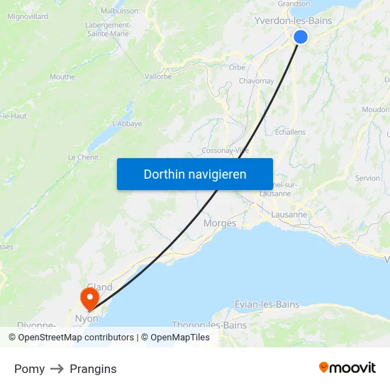Pomy to Prangins map