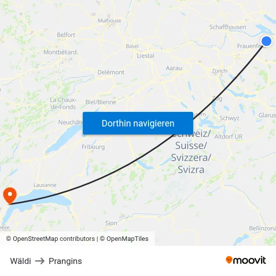 Wäldi to Prangins map