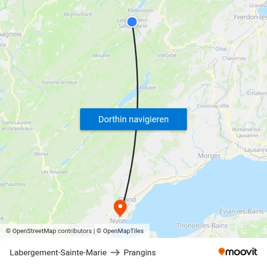 Labergement-Sainte-Marie to Prangins map