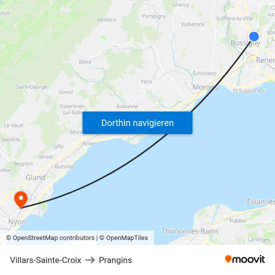 Villars-Sainte-Croix to Prangins map