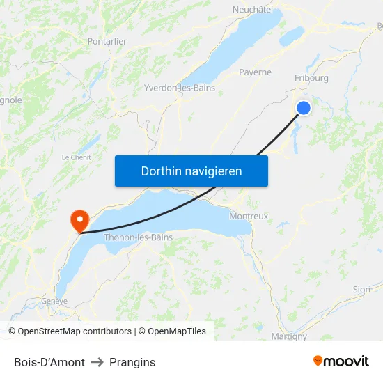 Bois-D’Amont to Prangins map