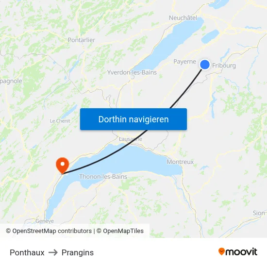 Ponthaux to Prangins map