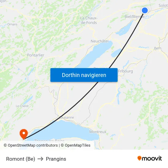 Romont (Be) to Prangins map