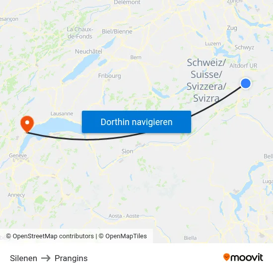 Silenen to Prangins map
