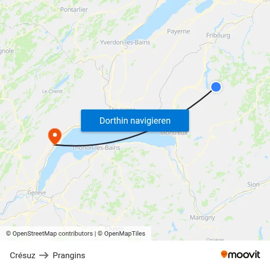 Crésuz to Prangins map