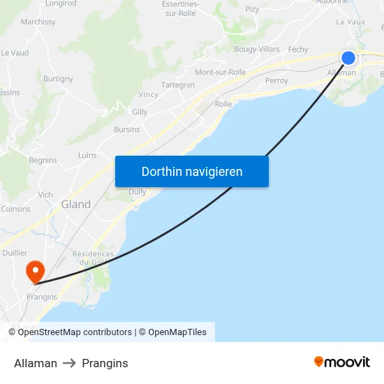 Allaman to Prangins map