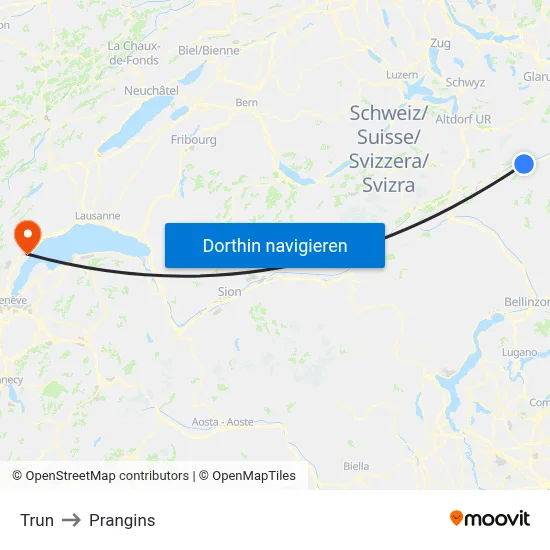 Trun to Prangins map