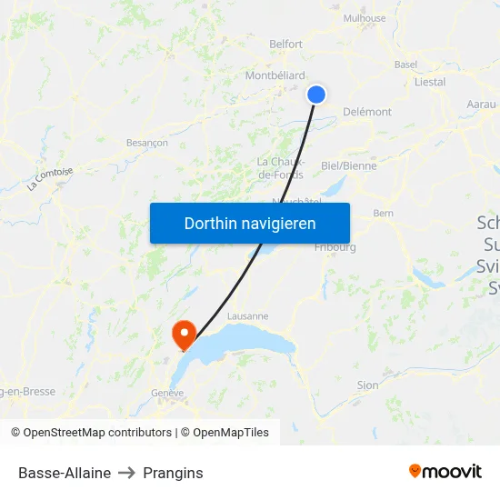 Basse-Allaine to Prangins map