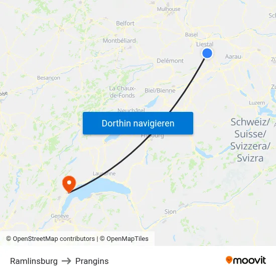 Ramlinsburg to Prangins map