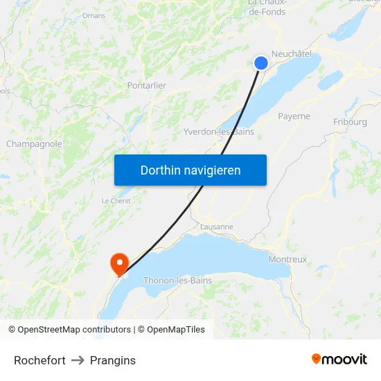 Rochefort to Prangins map
