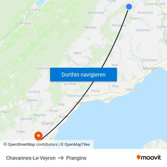 Chavannes-Le-Veyron to Prangins map