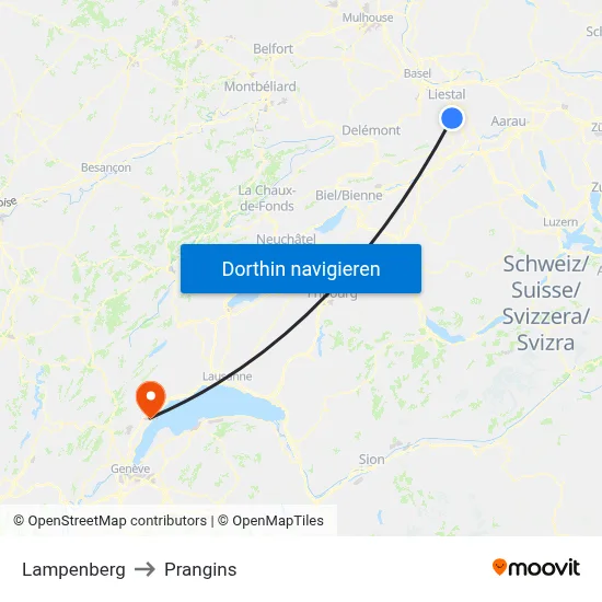 Lampenberg to Prangins map