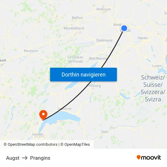Augst to Prangins map