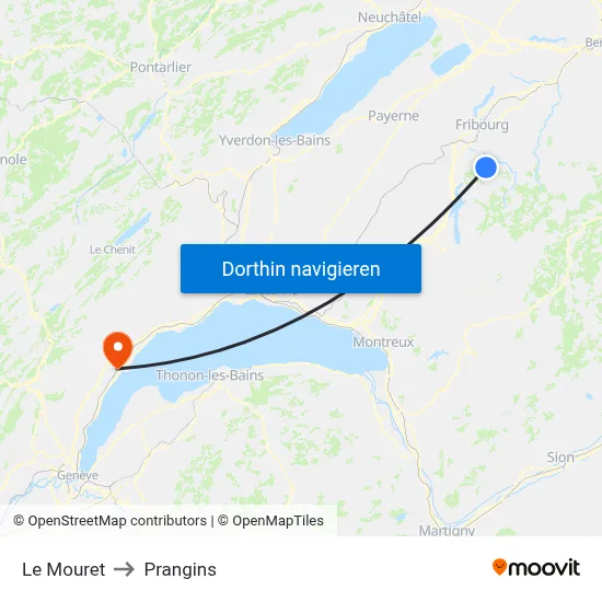 Le Mouret to Prangins map