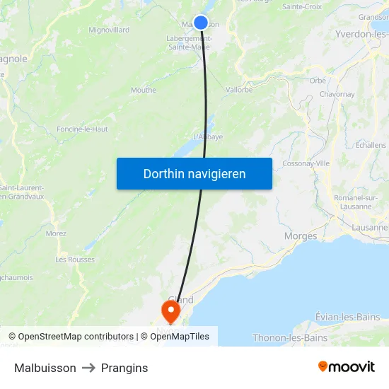 Malbuisson to Prangins map