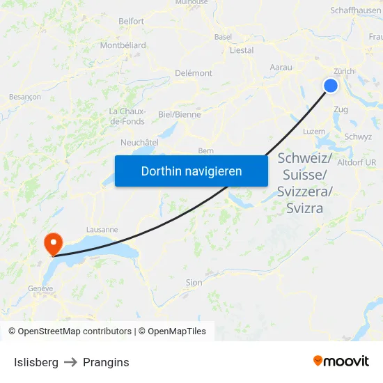 Islisberg to Prangins map