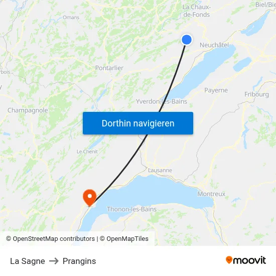 La Sagne to Prangins map
