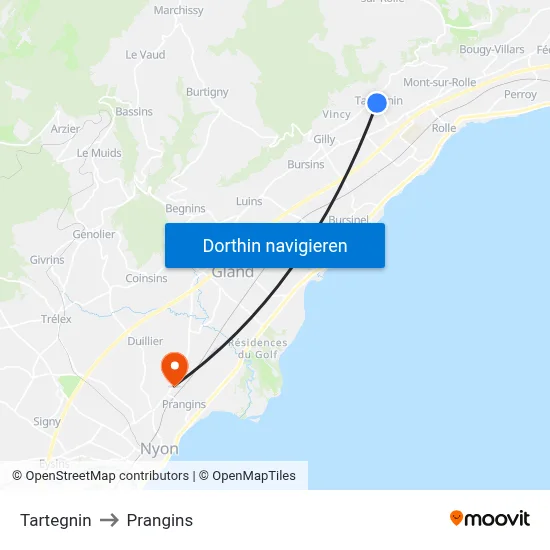Tartegnin to Prangins map