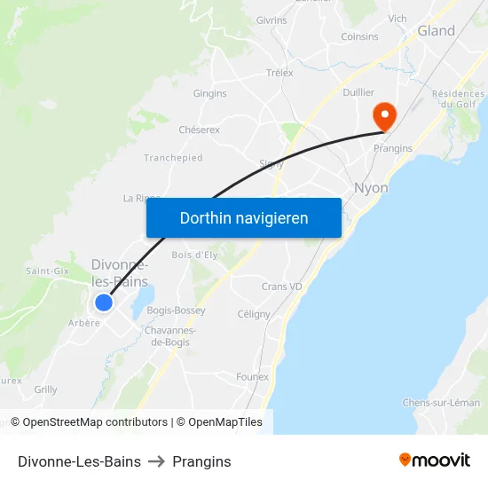 Divonne-Les-Bains to Prangins map