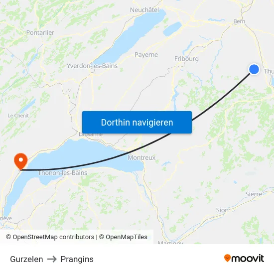 Gurzelen to Prangins map